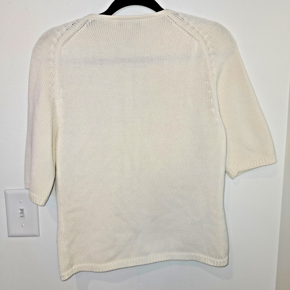 Brooks Brothers Womens Cotton Cardigan Medium Cream Short Sleeve Zip Up Sweater - Picture 6 of 8